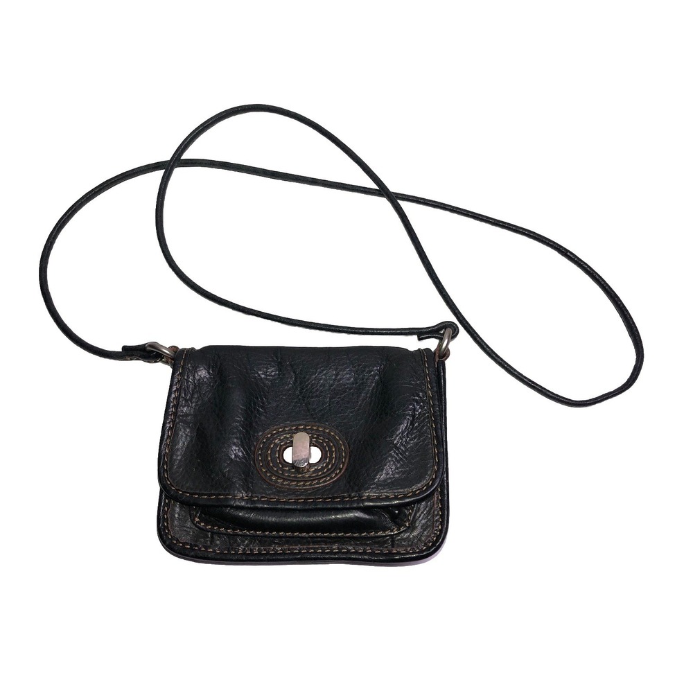 Fossil Y2K Black Leather Mini Flap‎ Crossbody Micro Bag 90s purse PERFUME SMELL